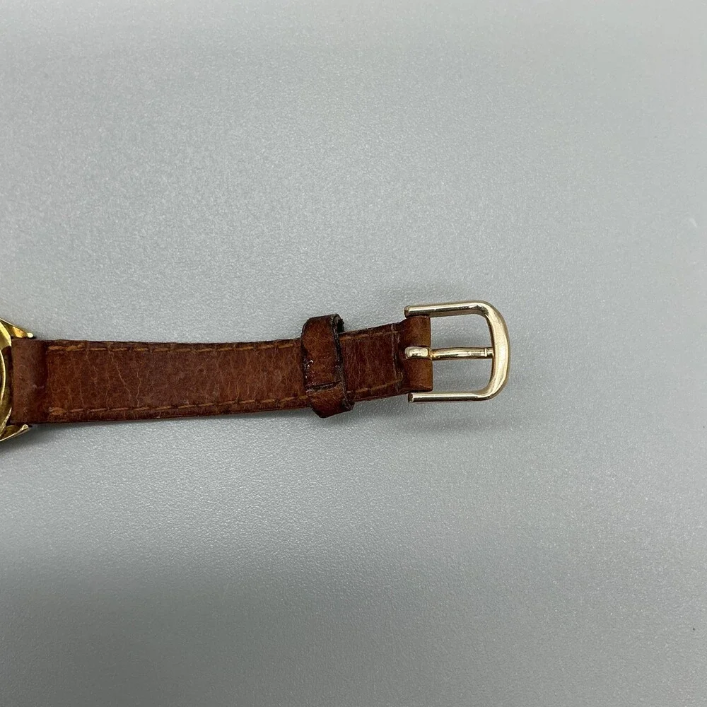 Vintage Michele Womens Watch 23mm Gold Tone Moon Phase Brown Leather New Battery